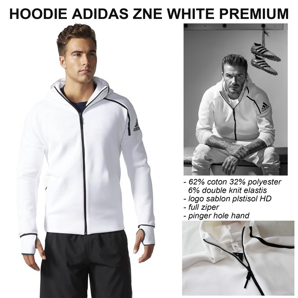 HOODIE ADIDAS ZNE WHITE GRADE ORIGINAL / JAKET DIDAS PREMIUM QUALITY