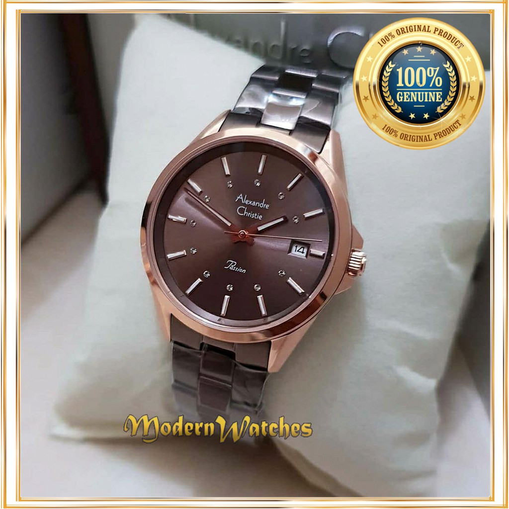 Jam Original Alexandre Christie AC 2836 Brown Coklat Rosegold Jam Tangan Wanita Alexander Terbaru