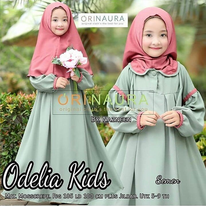 ODELIA SYARI KIDS Gamis Anak 7-8 TAHUN Panjang Trendy Modern Kids Baju Panjang Stelan Syar’i Polos