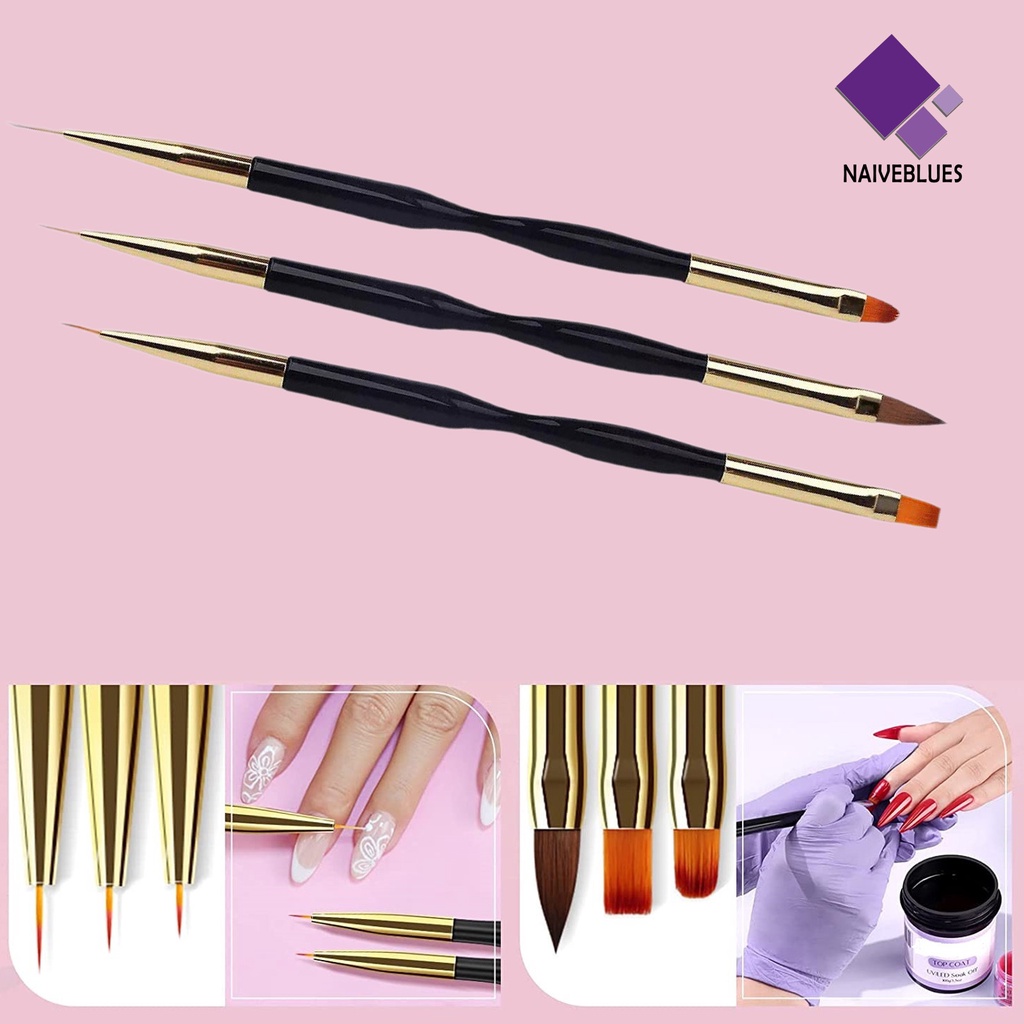 Naiveblue &gt; 3Pcs / Set Brush Nail Art Bulu Lembut Gagang Plastik Dapat Dipakai Ulang