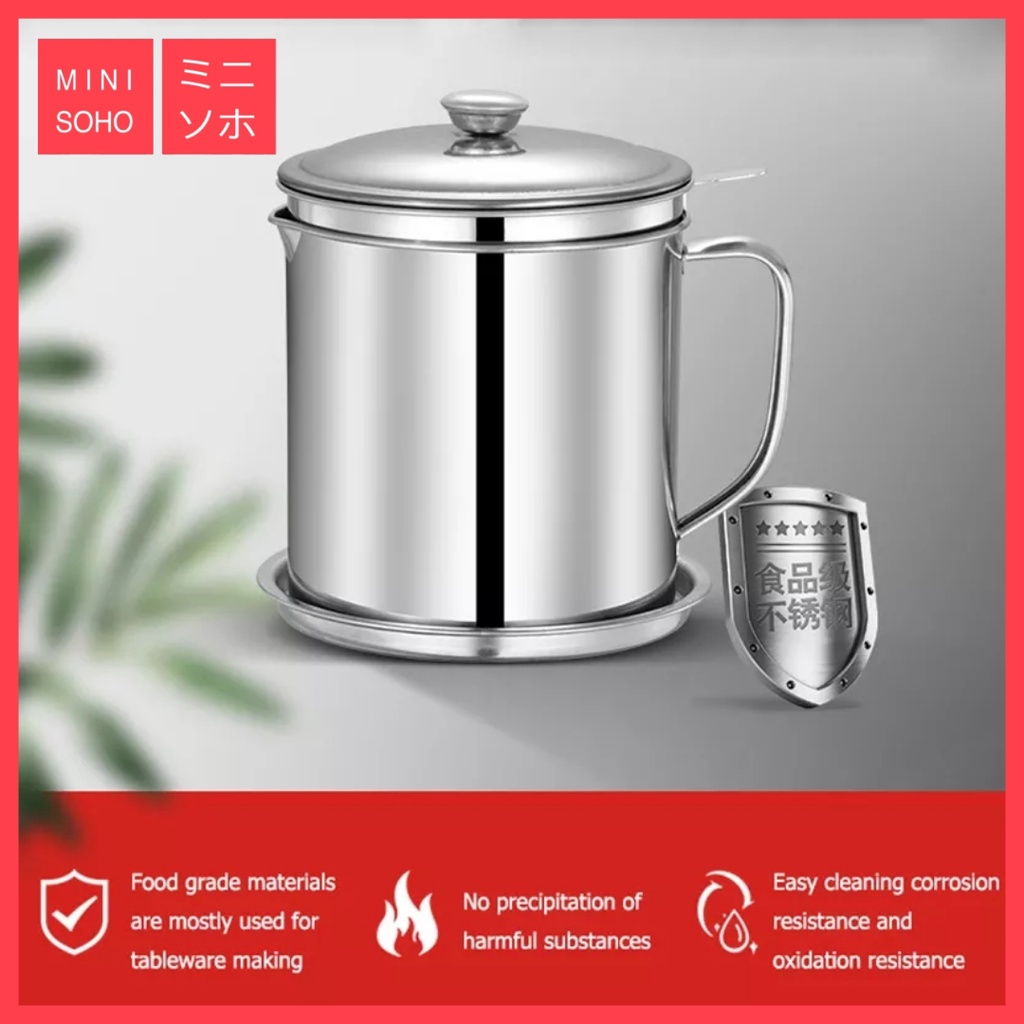 Wadah Minyak Goreng (Oil Pot) 1.3L Tempat Saringan Stainless Steel