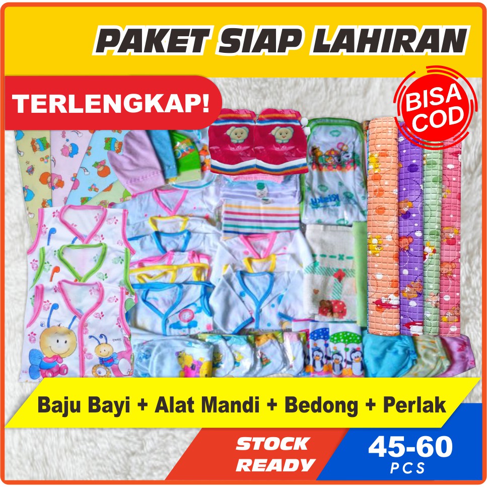 Paket Lahiran Lengkap (Baju Bayi Baru Lahir + Peralatan Mandi Bayi + Bedong Bayi + Perlak) Kado Lahiran