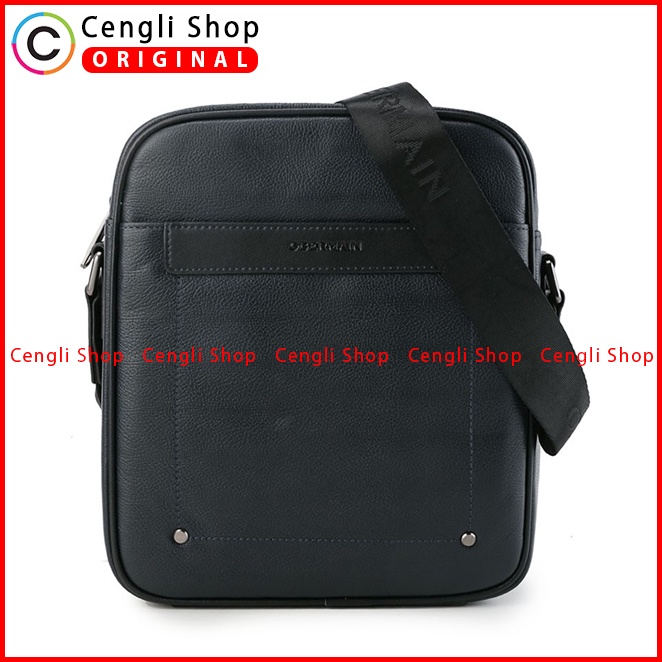 TAS SELEMPANG KULIT PRIA OBERMAIN LEATHER SLING BAG ORIGINAL BIRU NAVY BLUE OM015