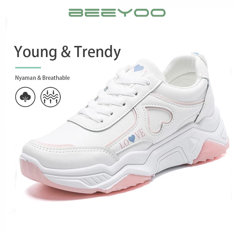 Beeyoo Sepatu Wanita Sneakers Putih Sepatu Fashion WD104