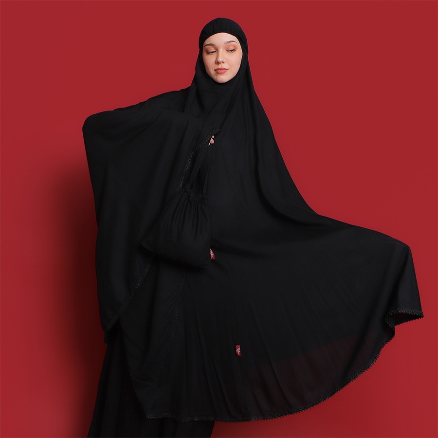 Mukena Rukuh Telekung Premium Rayon Cotton Maxi Syar'i Tatuis Shiva 093 Broken White Black