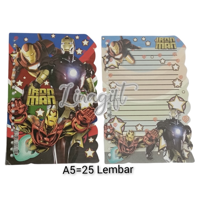 ( Pak 25 Lembar ) ISI KERTAS BINDER FILE A5 KWARTO MOTIF ANAK ANAK - REFILL PAPER LOOSE LEAF A5 PRINCESS NARUTO BARBIE SUPERHEROES AVENGERS IRONMAN MICKEY MOUSE SPIDERMAN FROZEN PONY UNICORN