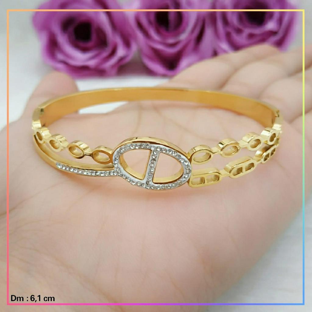 Gelang titanium/stainless steel Gelang Bangle Rantai Bulat Gold Perhiasan Anti Karat GT 119