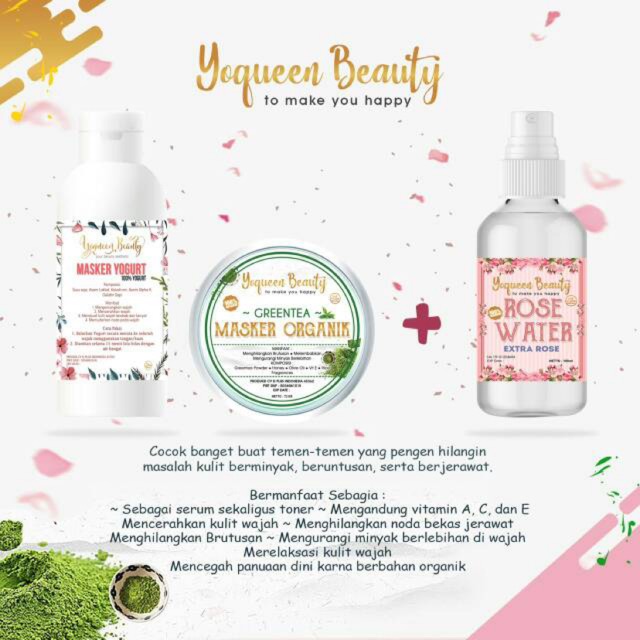 Paket Masker Organik + Masker Yogurt + Rose Water Yoqueen Beauty Yoqueenbeauty