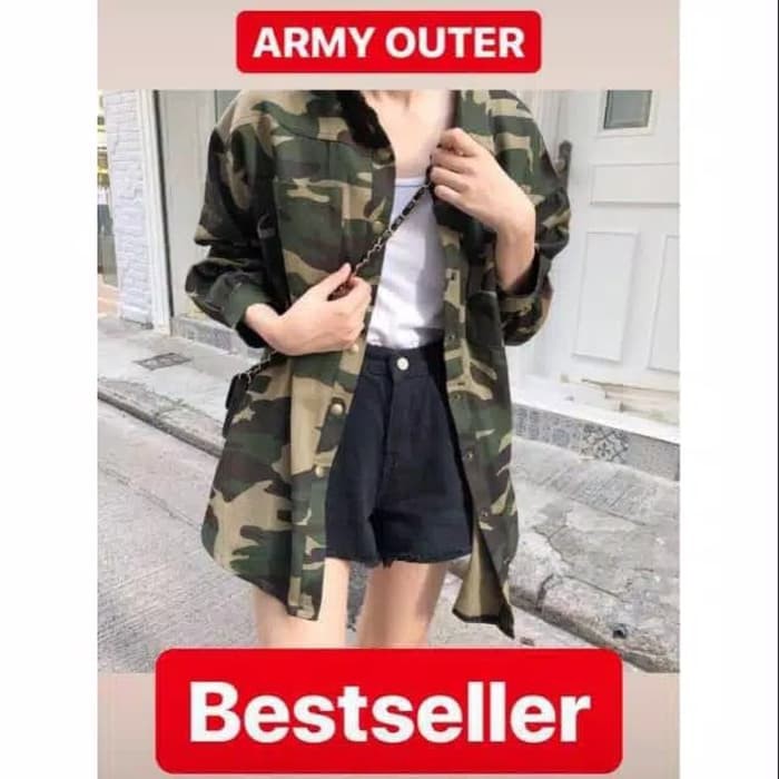 TBI Kemeja Outer Luaran Hem Army Overall Style Casual Sporty Chick