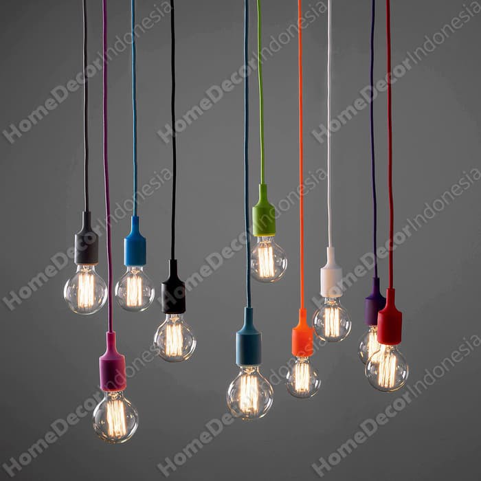 Kabel Fitting Gantung Lampu Bohlam Edison Silikon Karet Warna Merah