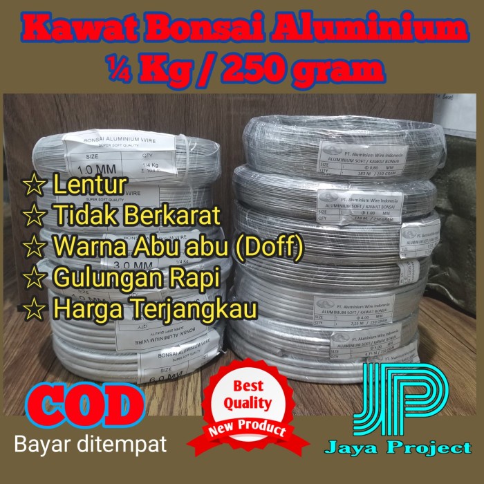 Kawat Bonsai Aluminium ABU-ABU DOFF Roll 1/4 KG 250 gram ukuran 0,8 mm s.d 6mm