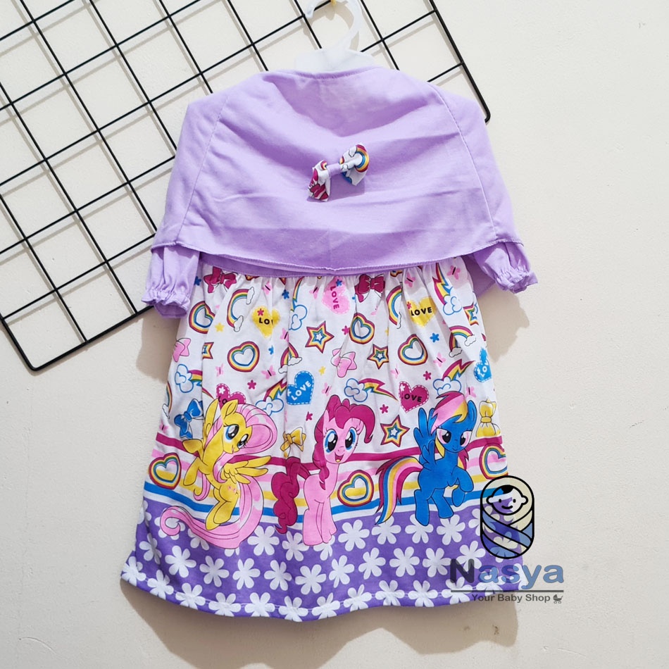 [N-098] DRESS/baju muslim anak perempuan + jilbab MURAH (0-12m)