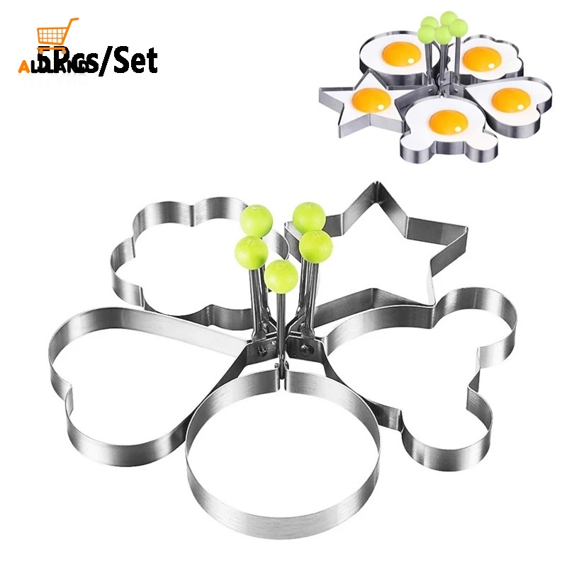 5pcs / Set Cetakan Telur Goreng / Pancake / Daging / Pie / Omelet Multifungsi Bahan Stainless Steel