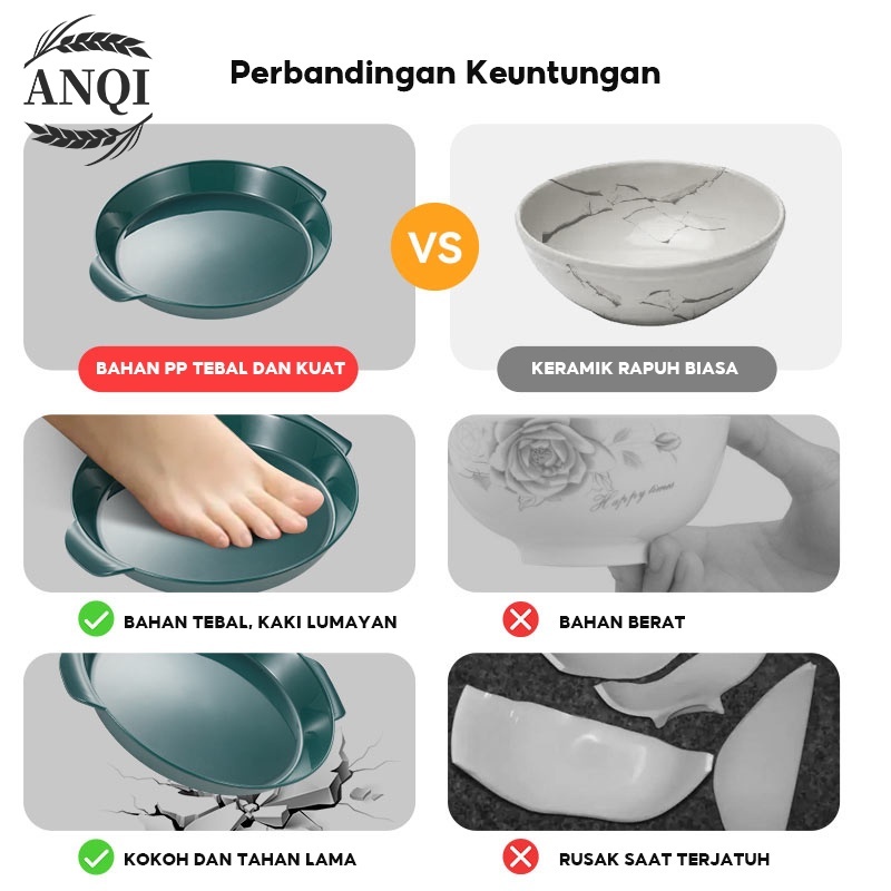 ANQI 1888 PIRING  FIBER MELAMIN KUALITAS PREMIUM BERBAHAN SAFE FOOD VS-84