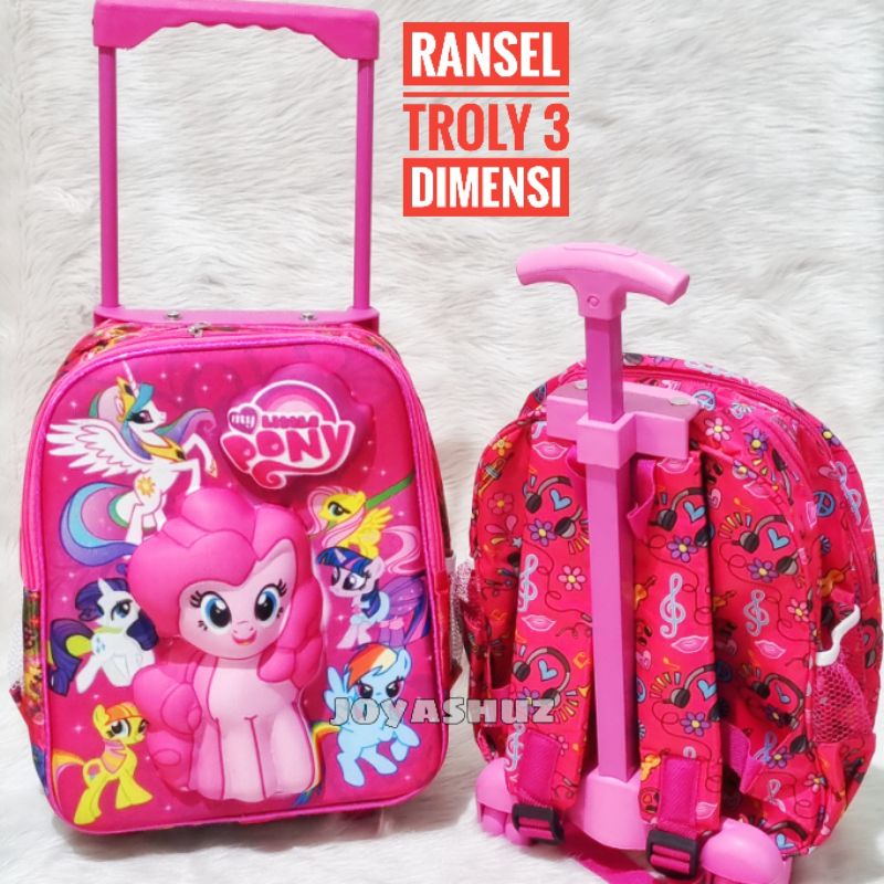 Tas Troli Anak Perempuan Karakter Pony - Tas Dorong Anak TK - Tas Anak Perempuan 3D - Joyashuz