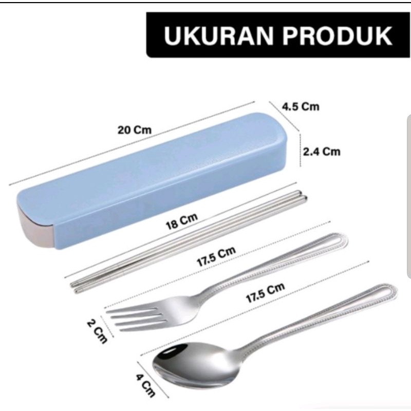 Sendok Garpu Sumpit Set Bahan Stainless Steel Sendok Alat Makan Travel