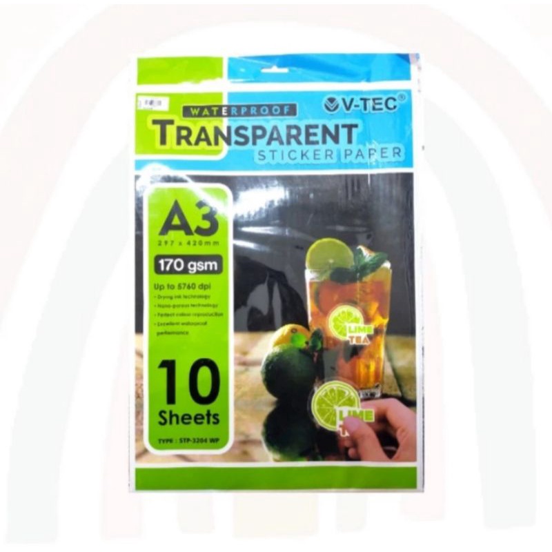 

V-tec Waterproof kertas sticker Transparant A3 170 gsm stp-3024