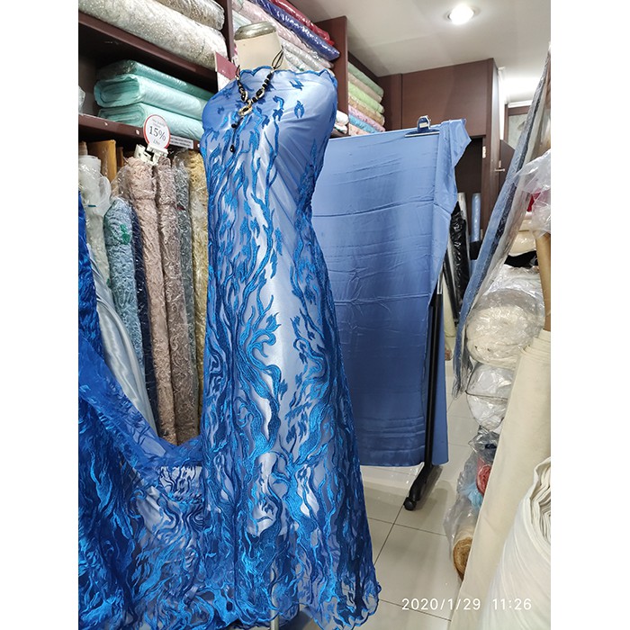 Kain Tulle Brokat Api Fiery Biru Electric