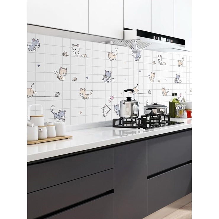 MARKAS - HL0205 Wallpaper Dinding Dapur Anti Minyak 3D Sticker Kitchen Murah-Kucing
