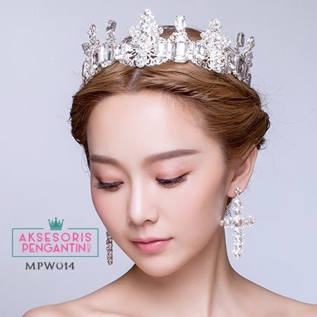 [PALING MURAH] AKSESORIS PENGANTIN CROWN WEDDING MAHKOTA BRIDAL SILVER MPW014