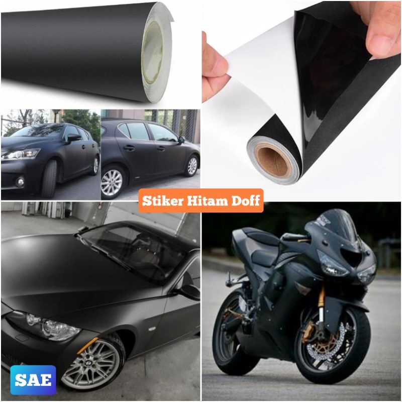 Sticker Skotlet Hitam Doff Premium Wrap Body Mobil Atap Kap Mesin Lentur Berperekat L-120Cm