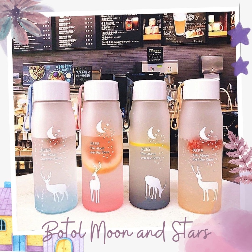 Mikusoo Botol Minum Deer Moon and Star 560ml Warna Doff Sembur Cantik Anti Tumpah