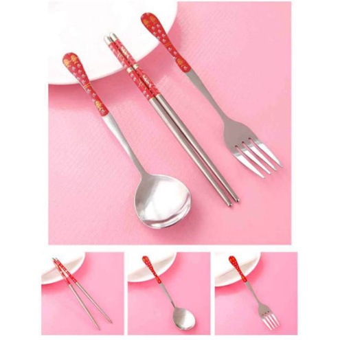 BS694 Sendok Garpu Sumpit Set 3 in 1 Stainless Steel Souvenir Nikah Kado Sendok Kado