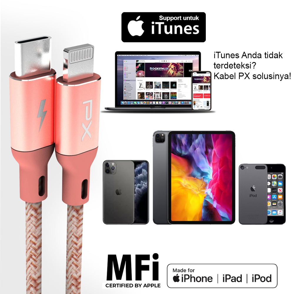Kabel Charger Fast Charging IPhone MFi Lightning to type C 1 Meter PX UCL-1P