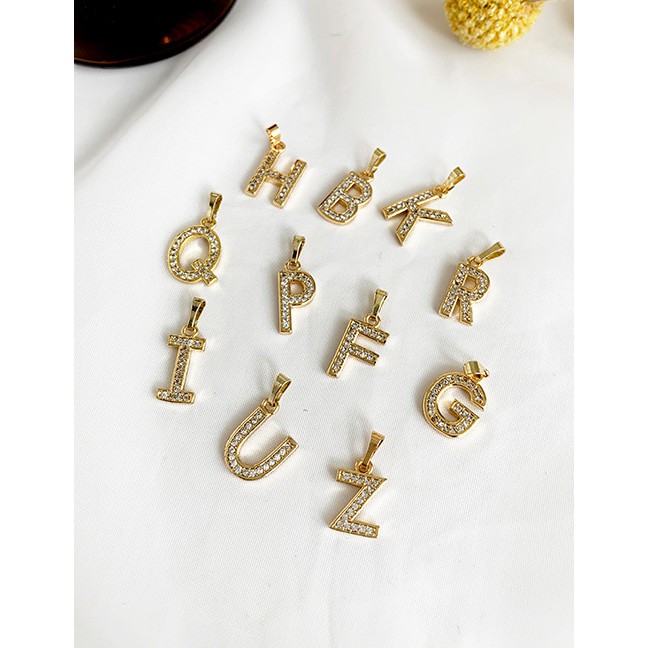 LRC Liontin Fashion Copper + Zircon Alloy Diamond Letter Necklace Pendant B-N