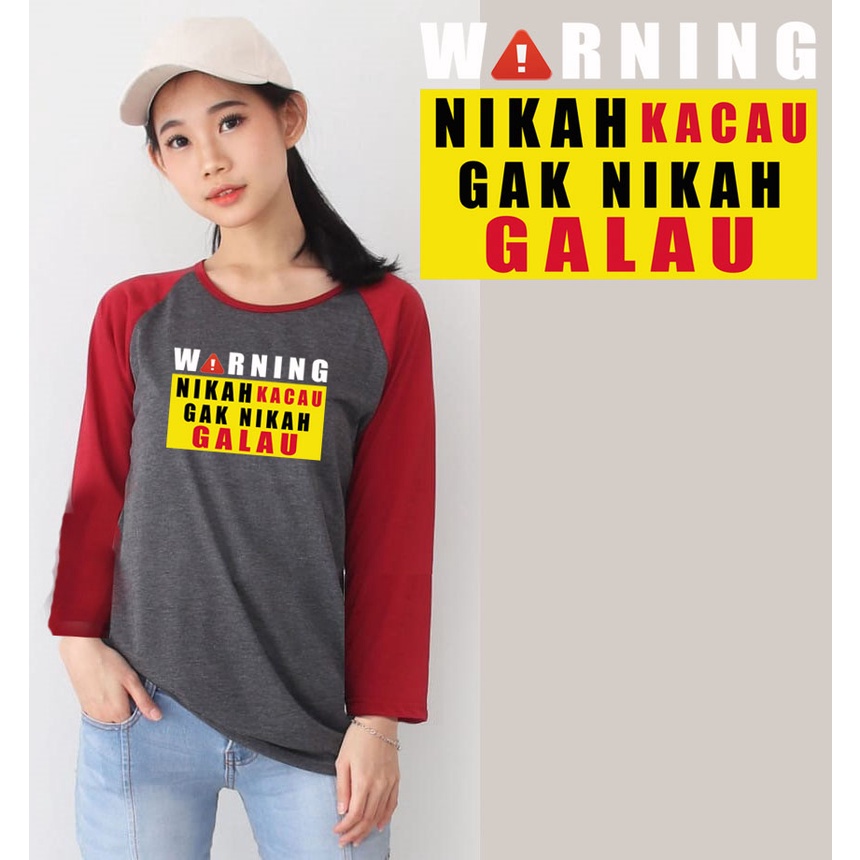 Kaos Raglan Abu Tua Lengan Panjang Gambar &quot;Nikah&quot;