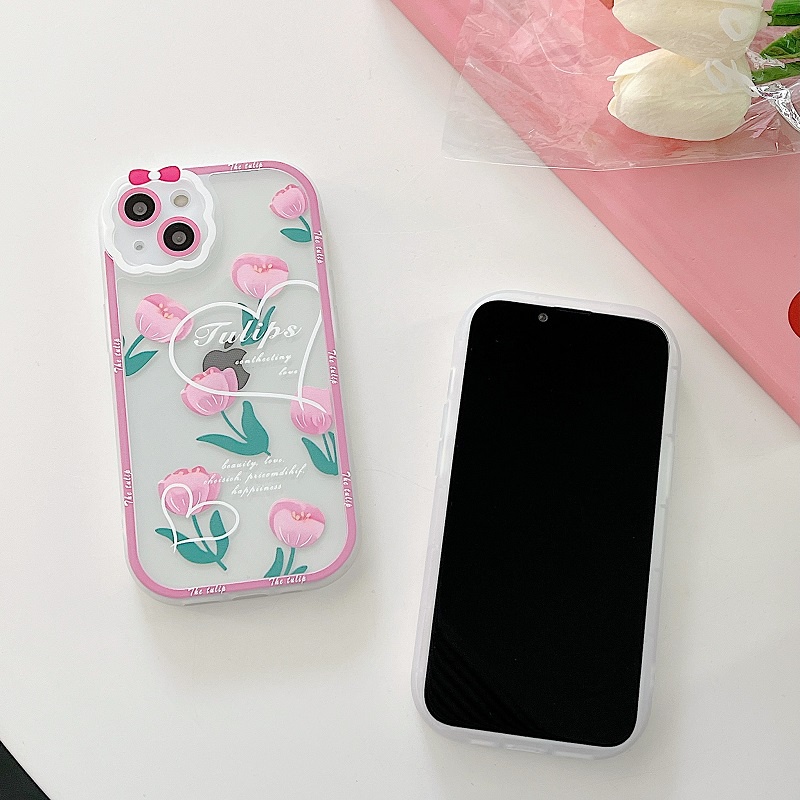 Soft Case Pelindung Kamera Anti Jatuh Motif Bunga pink Untuk iPhone 13 Pro MAX 11 12 X XR XS MAX