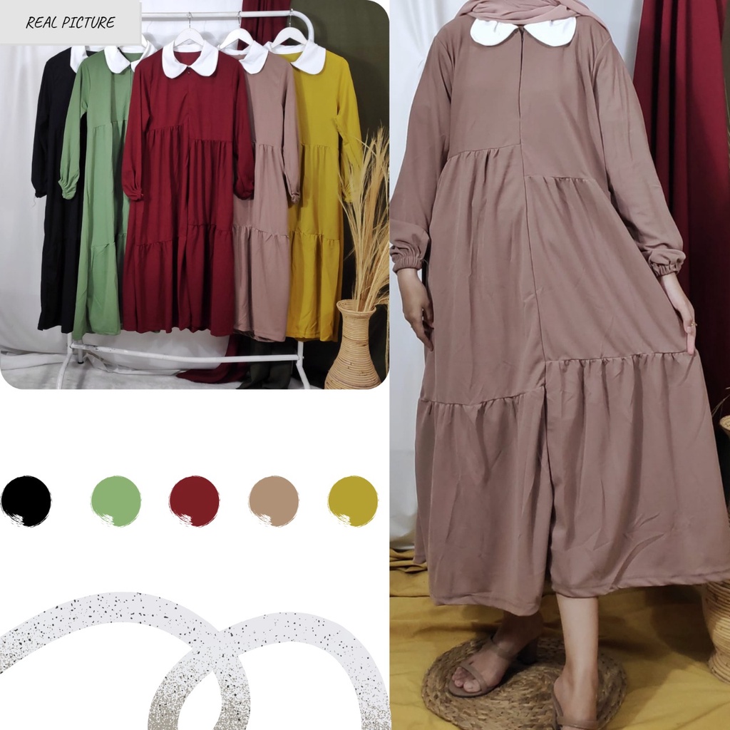 Dailythings Gamis Midi Wanita Busui Jehana Ukuran Fit L sampai XL LD 100cm Panjang 110cm