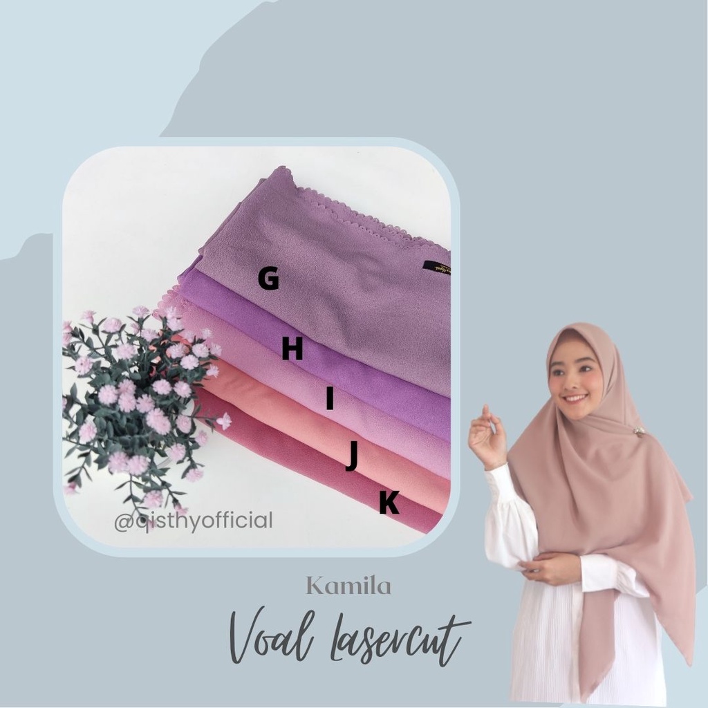 Kamila SEGI EMPAT LASER CUT OSKARA VOAL MIRACLE PLAIN | Hijab Segi Empat 120 x 120 by Qisthy Hijab