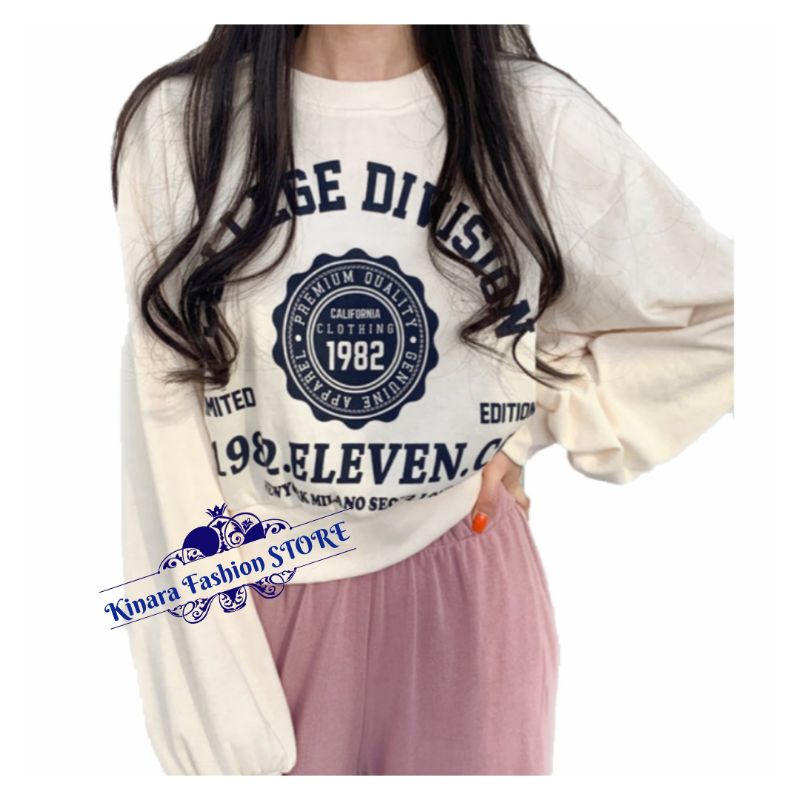 COLLEGE DIVISION CROOPE Sweater Crewneck Oblong Oversize Outerwear Wanita Fashion Terkini Korean Style