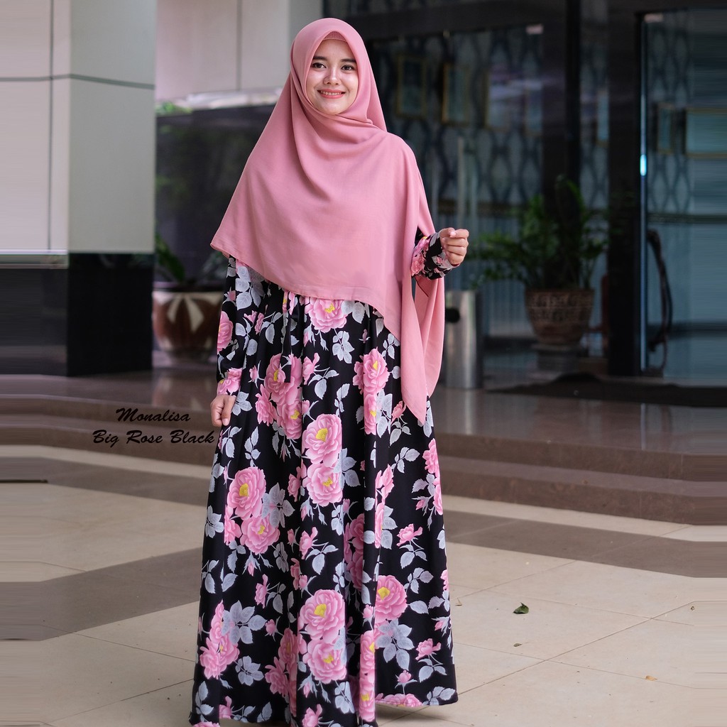 FLASH SALE: Promo Gamis Monalisa Big Rose Black Murah