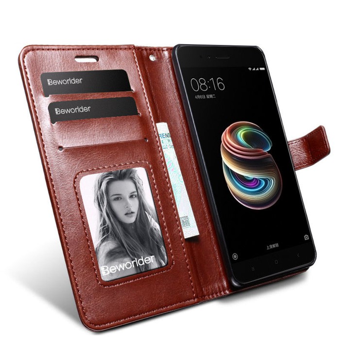 Aksesoris Hape-LEATHER FLIP COVER WALLET Xiaomi Mi A1 Mi 5X MiA1 Mi5X case hp dompet