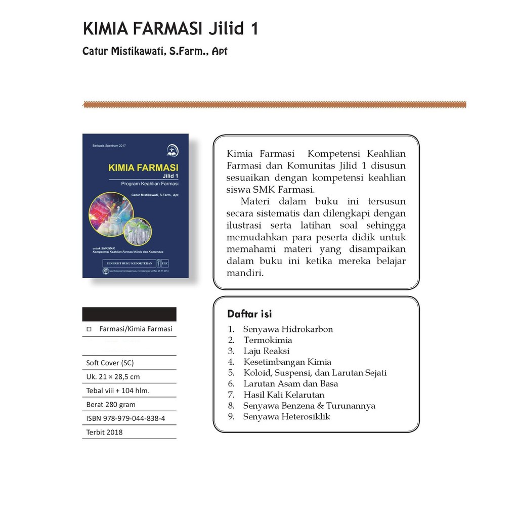 Kimia Farmasi Jilid 1 Catur Penerbit Egc Original Shopee Indonesia