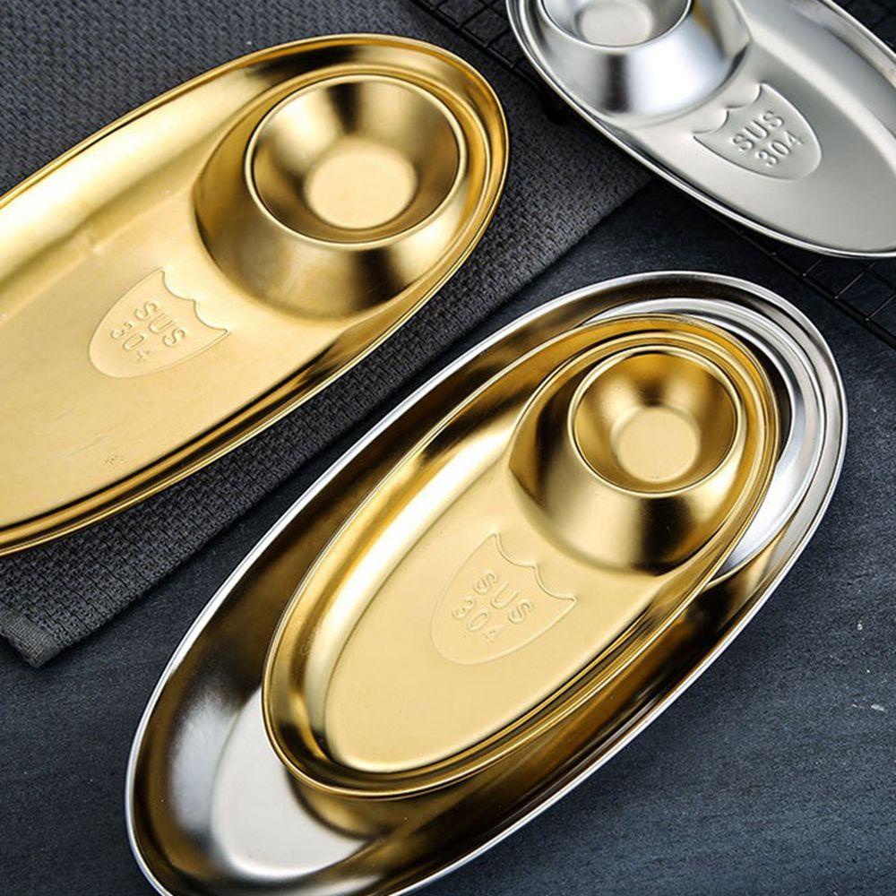 [Elegan] Piring Snack Sekat Grid Barbekyu Peralatan Makan Piring Nampan304 Stainless Steel Dapur French Fries Plate