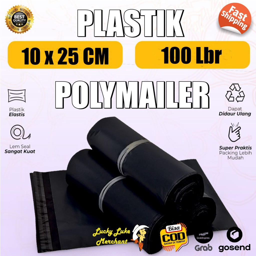 

100pcs Amplop Packing Polymail 10 x 25 cm Hitam 10x25cm HDPE Polymailer Polimail Plastik Paking Kemasan Olshop