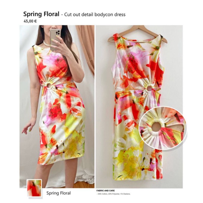 Melonie spring floral cut out detail bodycorn dress