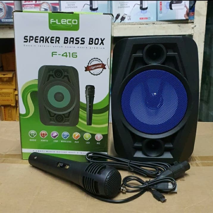 FLECO Speaker Wireless Bluetooth Portable F-416 F416 F 416 + Bonus Mic Karaoke