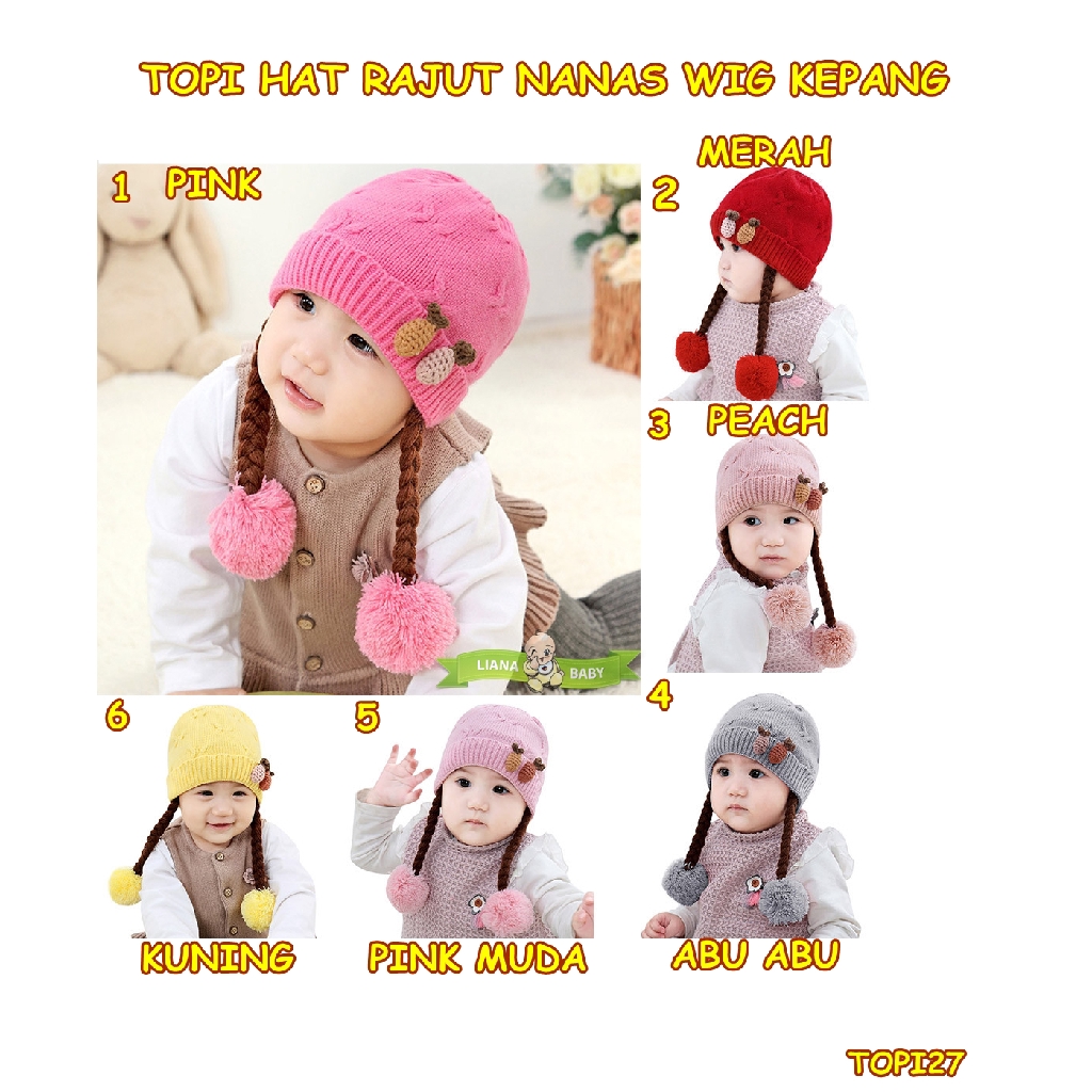 TOPI27 TOPI ANAK HAT RAJUT NANAS WIG KEPANG TERMURAH