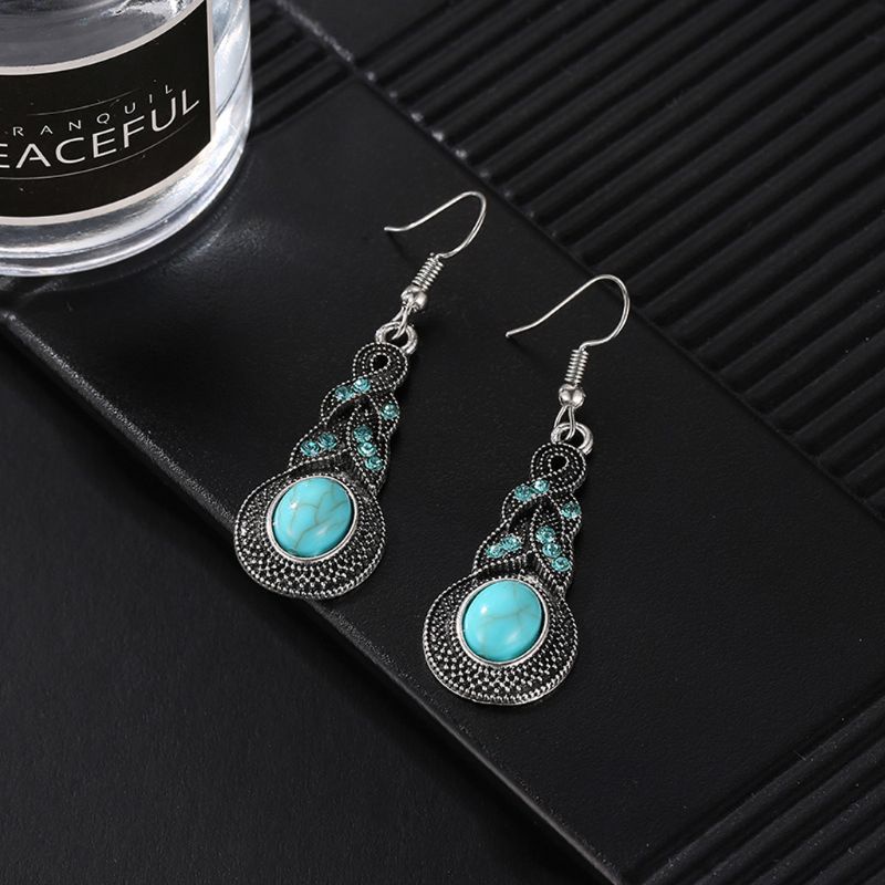 SIY  Ethnic Blue Stone Jewelry Sets Tibetan Silver Turquoise Necklace Earring Jewelry