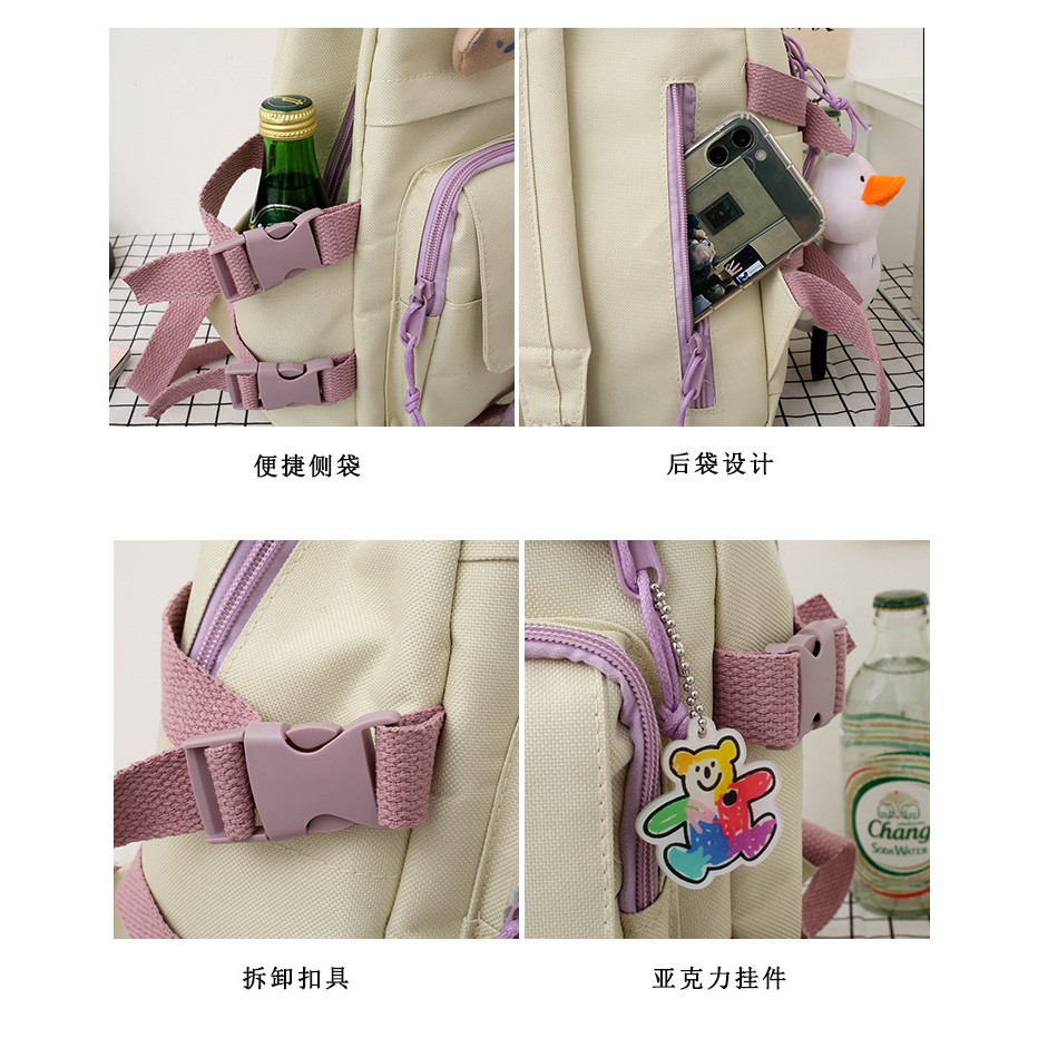 TB-71 set 4 pcs tas wanita ransel sekolah kampus pouch canvas bag import korea jepang