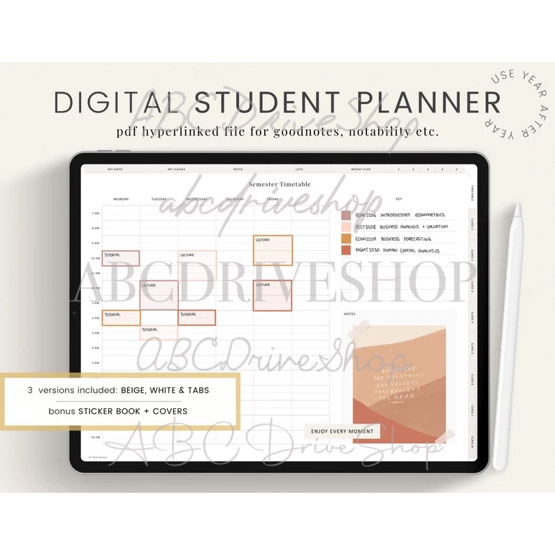 Digital Journal &amp; Planner - Student Academic Agenda (Hyperlinked, Undated) for note taking apps like Goodnotes, Notability, Xodo, etc.