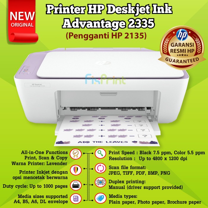 Printer HP Deskjet Ink Advantage 2336 2335 2337 NEW ORI RESMI Print Scan Copy A4 F4 Usb Penerus 2135