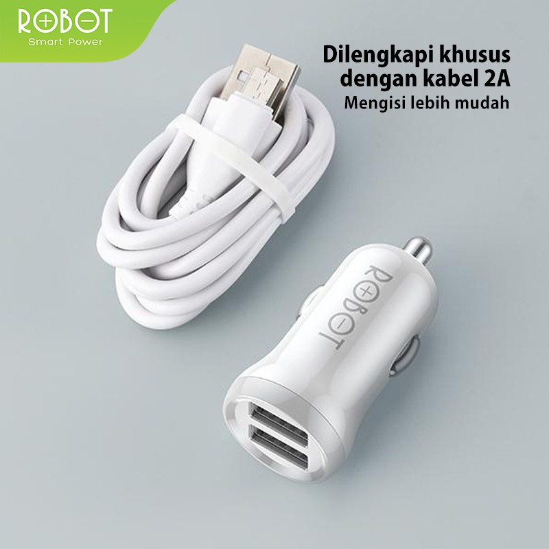 Charger Mobil ROBOT RT-C07 Car Charger Colokan Mobil - 2 Port USB - Free Kabel Micro USB - Garansi Resmi 1 Tahun