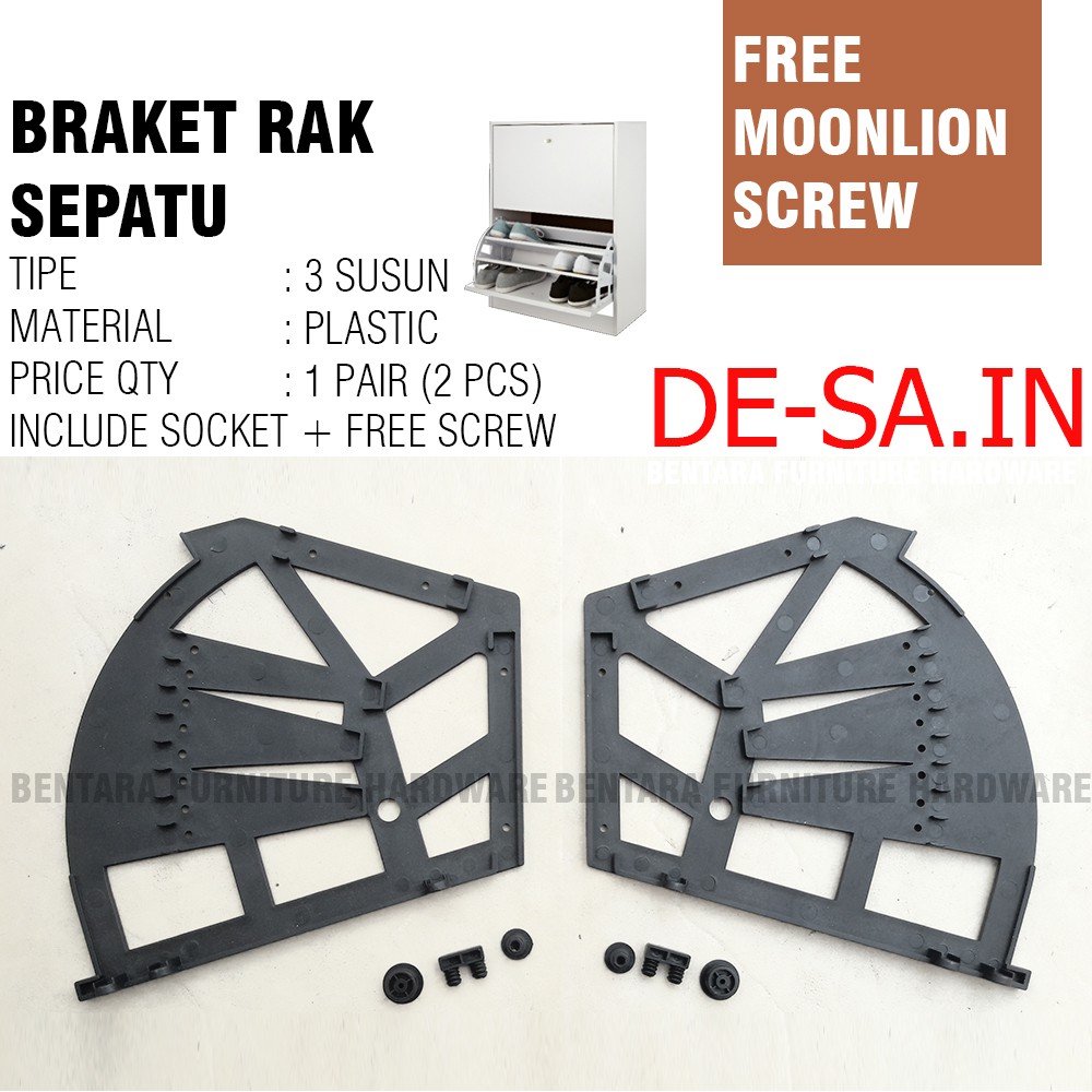 Bracket Lipat Rak Sepatu 3 Susun Plastik Hitam - Putih