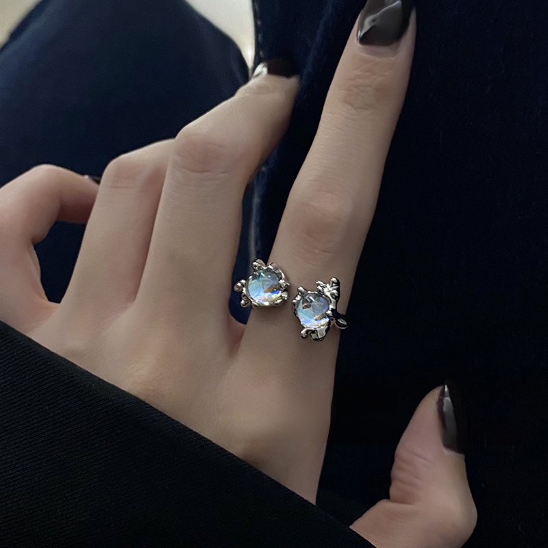 Cincin Model Terbuka Aksen Opal Gaya Harajuku