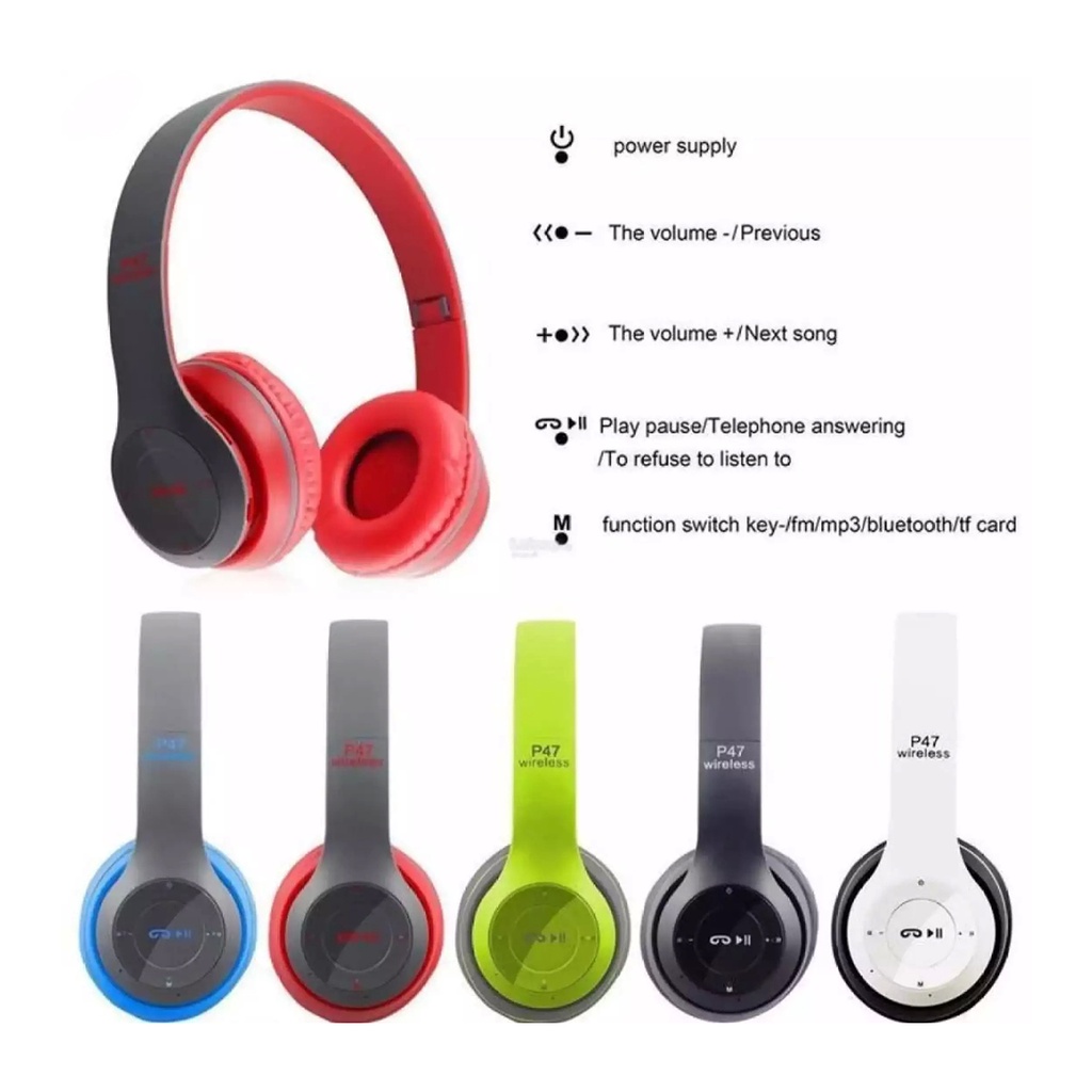 Headset Wireless P47 - Bluetooth Headphone Bando Pure Bass P47 Handsfree